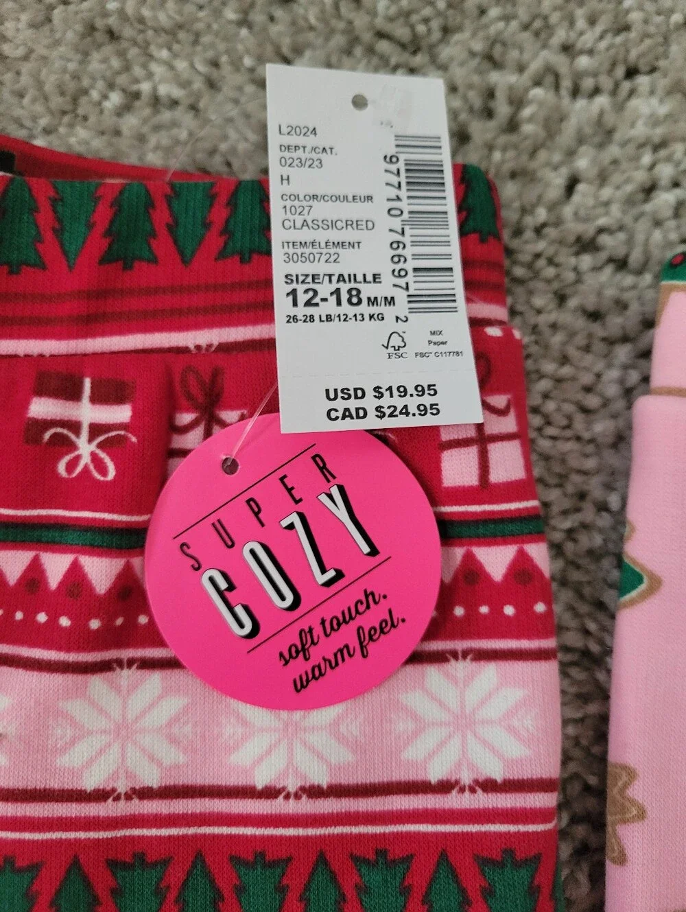 NWT Children's Place Fleece Lined Christmas Pants 12-18mo
